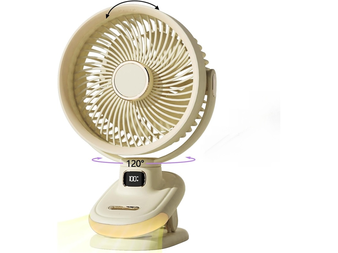 Ventilador Oscilante Usb 5 Vel Silencioso C/ Clipe Bege