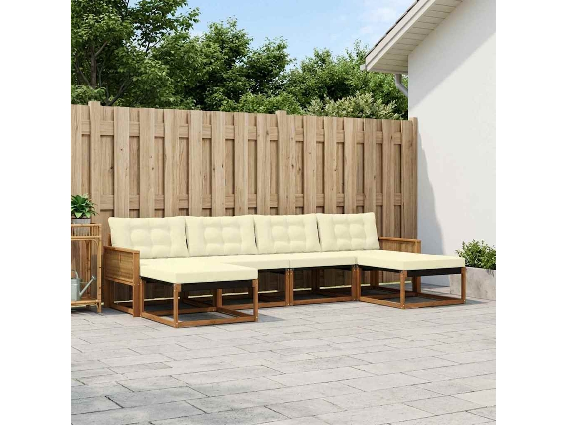 Vidaxl Conjunto De Sofás Para Exterior 6 Unid. Natural E Creme