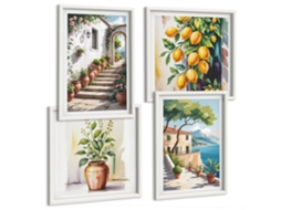 Galeria De Pinturas Murais Flores De Limão, Vista Para O Mar Moldura Branca Fotos Para O Escritório Espelharte (conjunto De 4 Imagens)