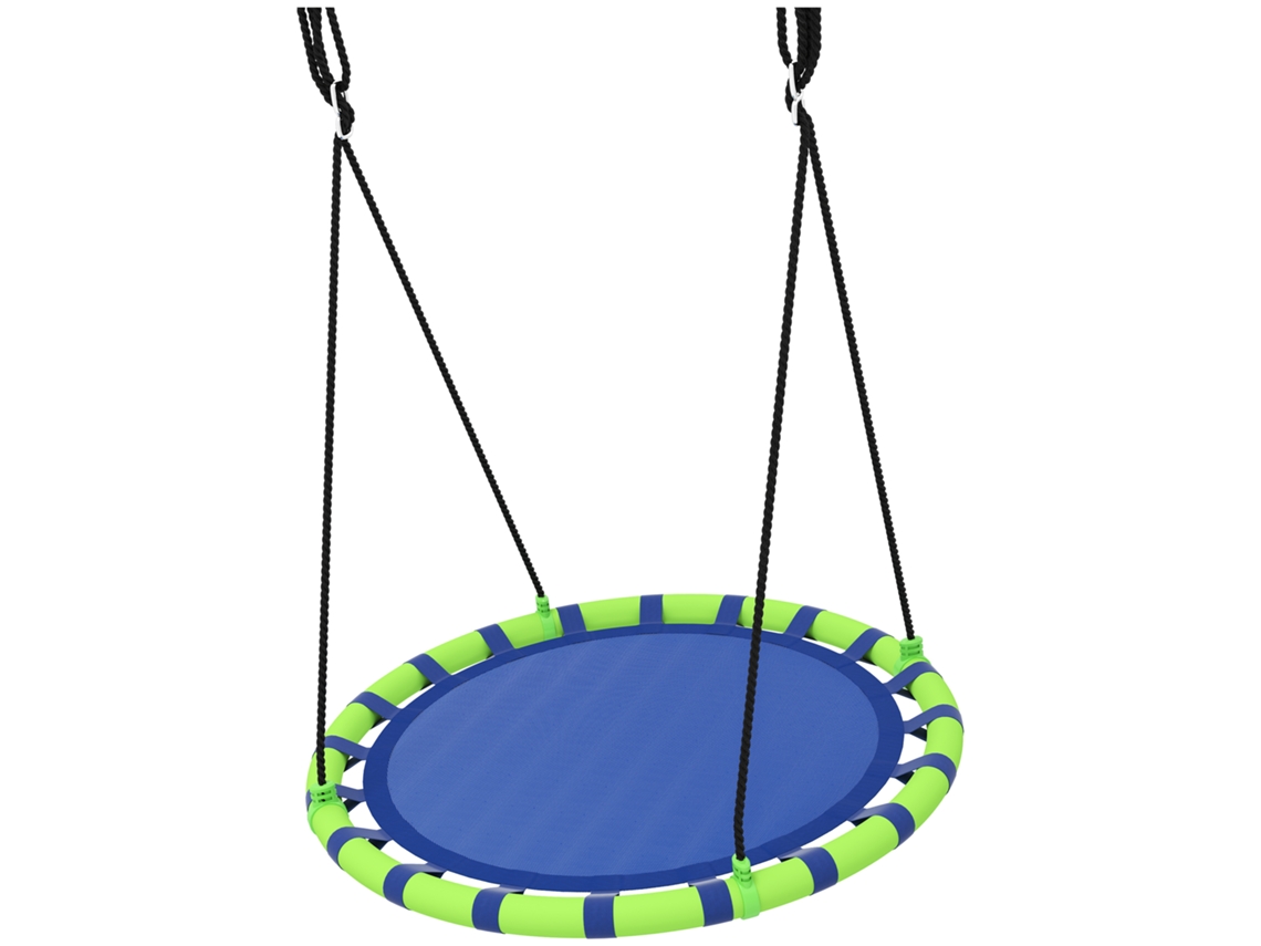 Baloiço Para Crianças Redondo De Jardim Infantil Ajustável Impermeável Carga 150kg Ø100x180 Cm Preto E Azul