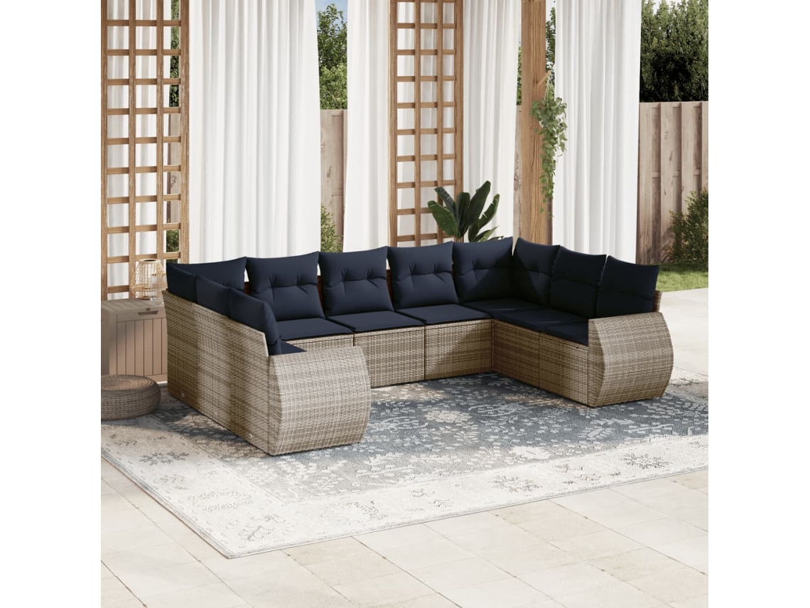 Vidaxl Conjunto De Sofá De Jardim De 9 Peças Com Almofadas Em Rattan Sintético Cinza