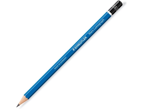Lápis de Grafite Mars Lumograph, Minas 3H, Corpo Hexagonal Azul