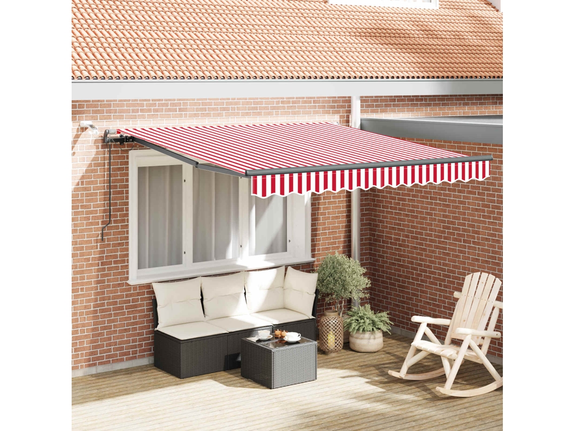 Vidaxl Toldo Retrátil Vermelho E Branco 300 X 250 Cm Poliéster