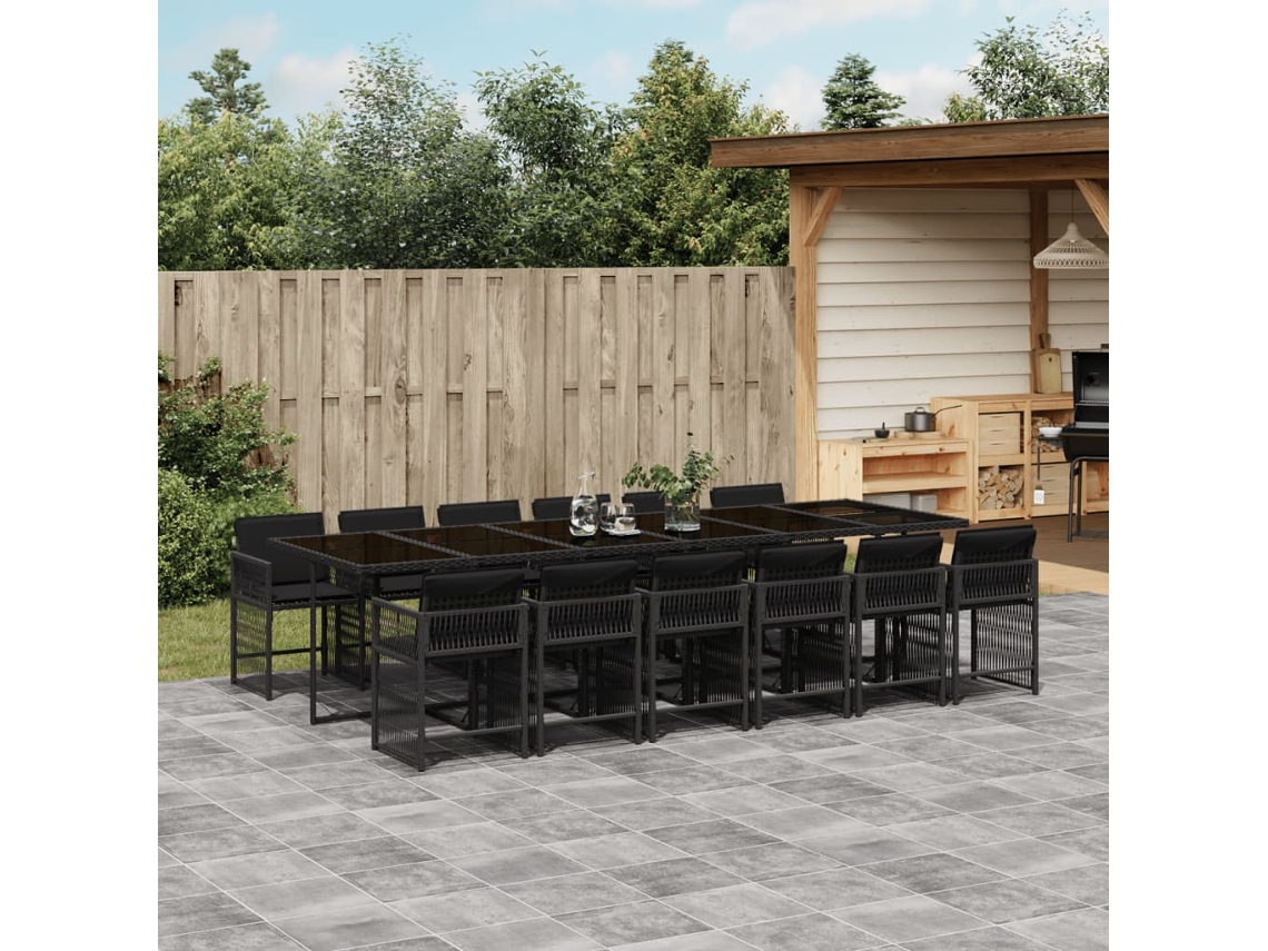 13 Pcs Conjunto De Jantar P/jardim Com Almofadões Vime Pe Preto Dkd Home Decor