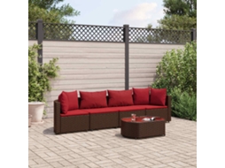 Pcs Conjunto Sofás P/ Jardim C/ Almofadões Vime Pe Castanho Dkd Home Decor