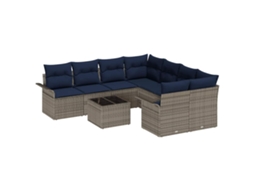 Maison Exclusive - Conjunto De Sofá De Jardim 9 Pcs Cinza E Azul Marinho Vime Pe