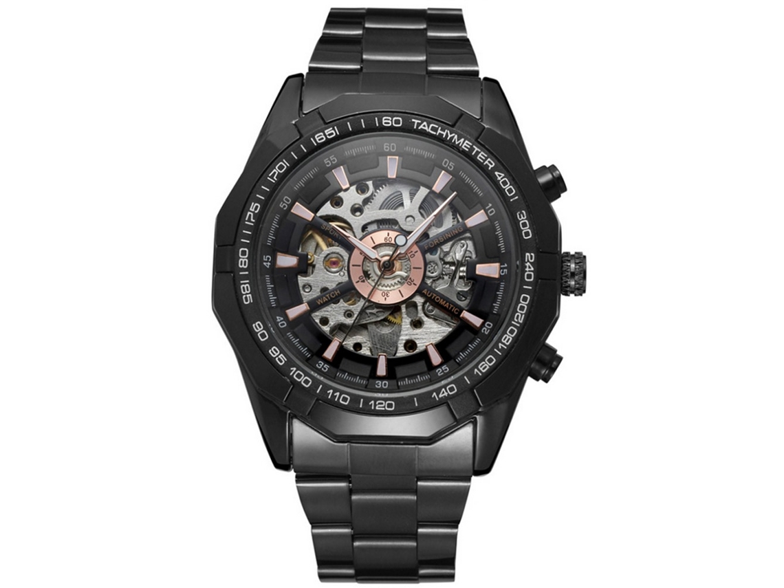 Relógio de bolso masculino Forsining, mecânico analógico, em aço inoxidável (preto)
