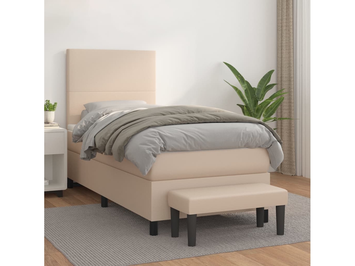 Vidaxl Cama Com Molas/colchão 80x200 Cm Couro Artificial Cappuccino