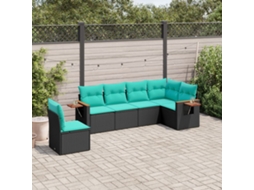 Vidaxl 6 Pcs Conjunto De Sofás P/ Jardim C/ Almofadões Vime Pe Preto