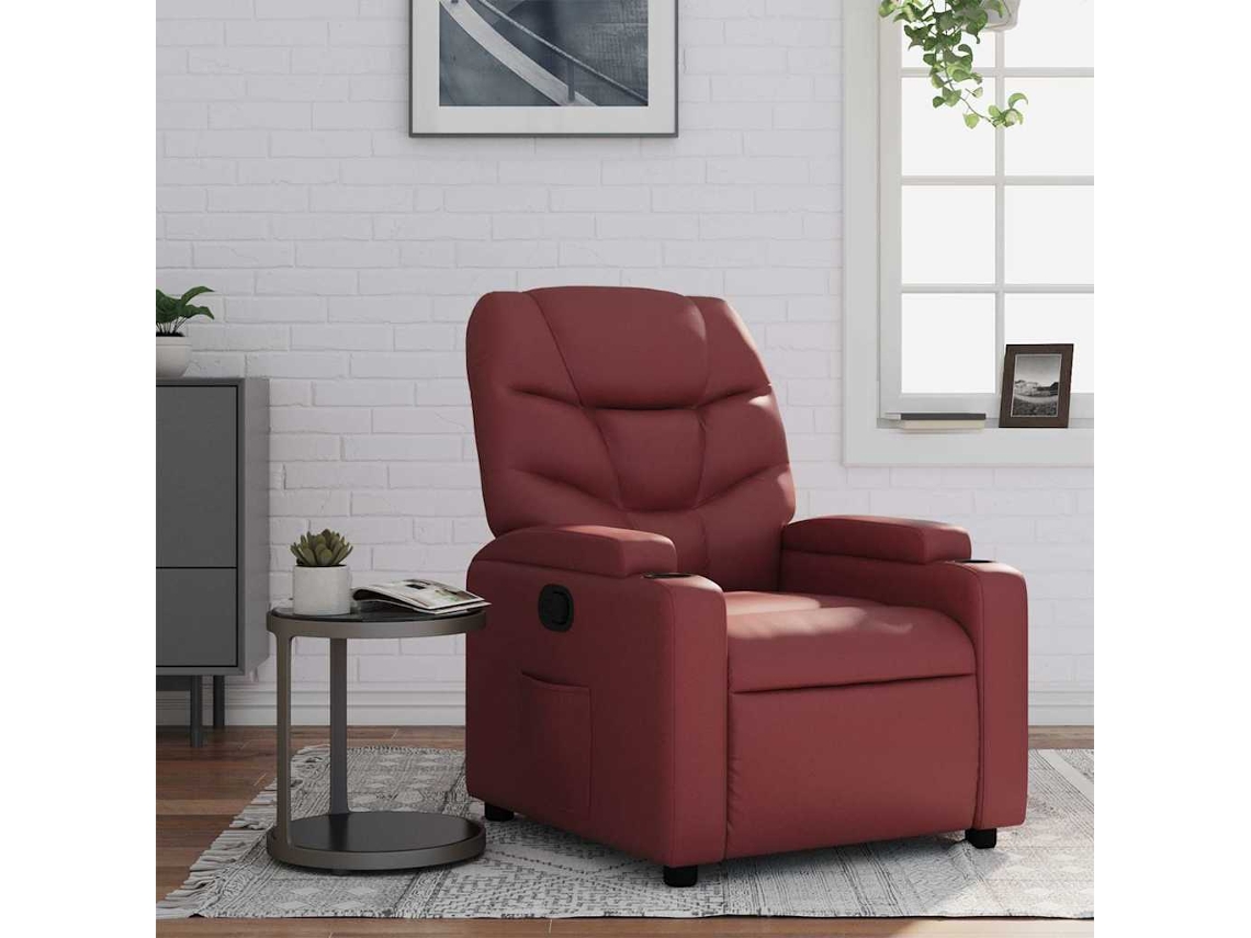 Vidaxl Poltrona Reclinável Couro Artificial Vermelho Tinto