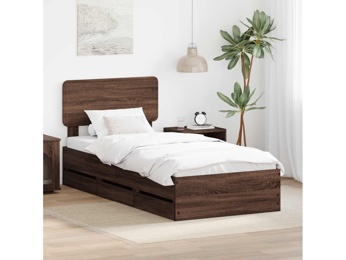 Vidaxl Estrutura Da Cama Com Gaveta Carvalho Castanho 100 X 200 Cm