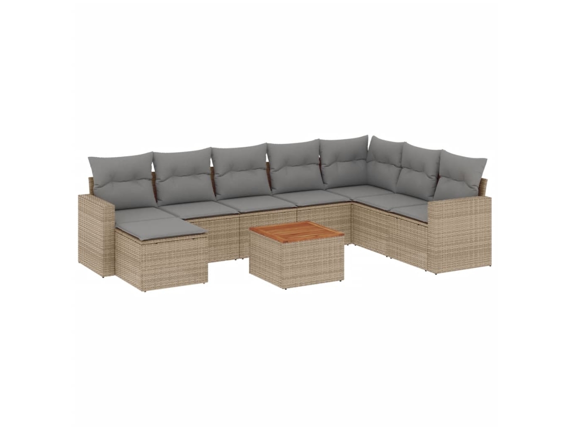 Conjunto de 9 Sofás Jardim com Almofadões Vime Pe Bege Misturado MAISON EXCLUSIVE