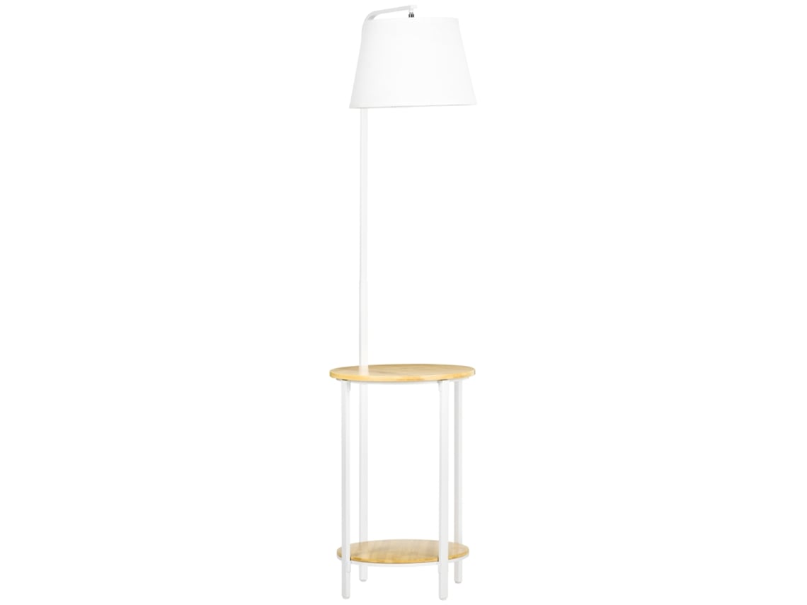 Candeeiro de Pé Metal, Bambu e Linho Sintético Cor Madeira e Branco Ø37x162cm Homcom