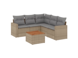 Conjunto de 6 Sofás Jardim com Almofadões Vime Pe Bege Misturado MAISON EXCLUSIVE