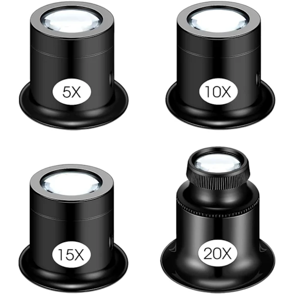 Conjunto de Lupas para Joalheiros, Lupas de Aumento para Joalheiros e Relojoeiros, Lupa para Joias, Moedas, Pedras, Selos BRILVIBERA (5x 10x 15x 20x)