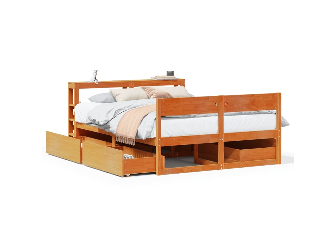 Bed Frame, Bed Frames Vidaxl Marrom Madeira De Pinho (135 X 190 Cm)