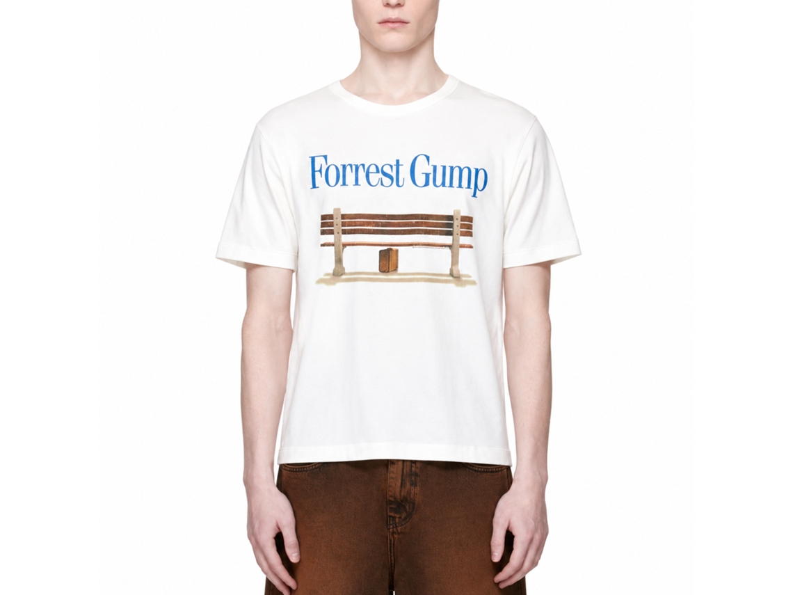 Rockinstone Forrest Gump Logo And Bench White Adult T-shirt Size:xxl