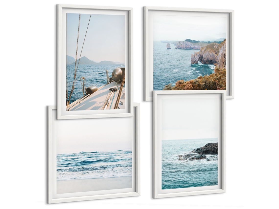 Galeria De Pinturas Murais Cidades À Noite, Pontes, Rios Moldura Branca Fotos Para O Escritório Espelharte (conjunto De 4 Imagens)