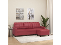 Vidaxl Sofá 3 Lugares C/ Apoio Pés 180 Cm Couro Artif. Vermelho Tinto