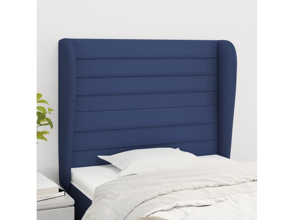 Vidaxl Cabeceira De Cama C/ Abas Tecido 103x23x118/128 Cm Azul