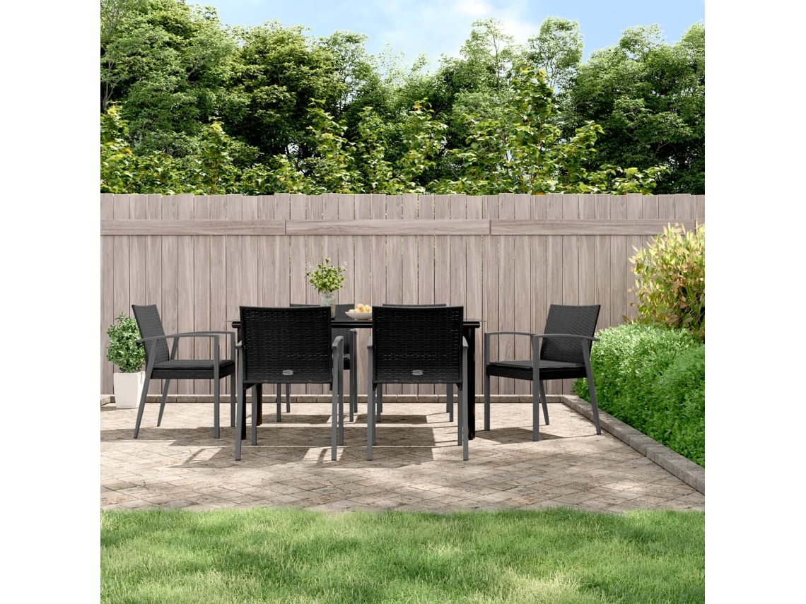 Vidaxl 7 Pcs Conjunto De Jantar P/ Jardim C/ Almofadões Vime Pe E Aço