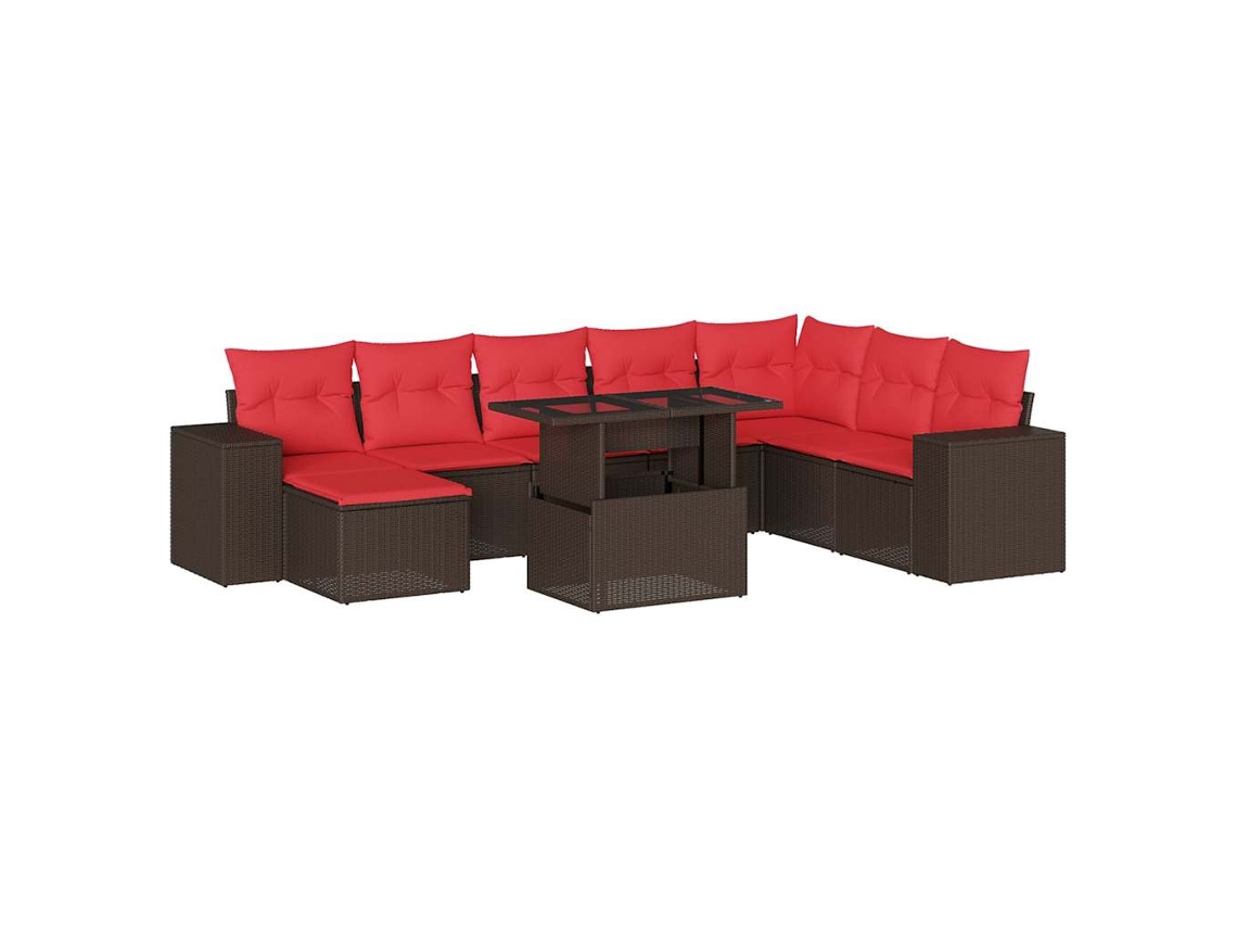 Conjunto de Sofá de Jardim com 9 Peças e Almofadas em Rattan Sintético Marrom MAISON EXCLUSIVE