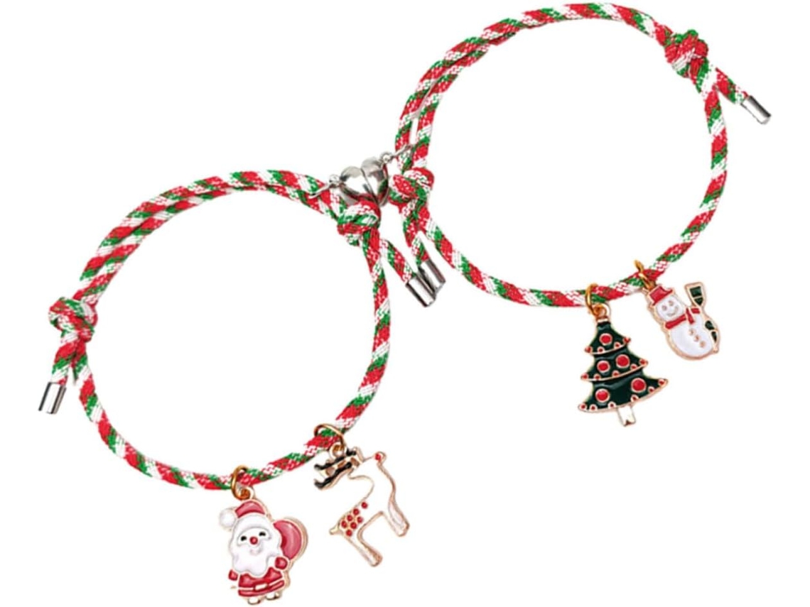 Pulseiras Combinando Para Casais No Natal, Leves E Confortáveis, Em Corda Trançada Com Estampa De Elementos.