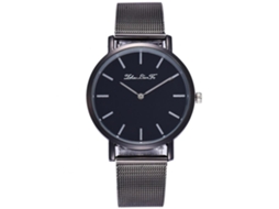 Relógio de pulso unissex moderno com pulseira de liga metálica ajustável, movimento de quartzo, estilo casual (preto)