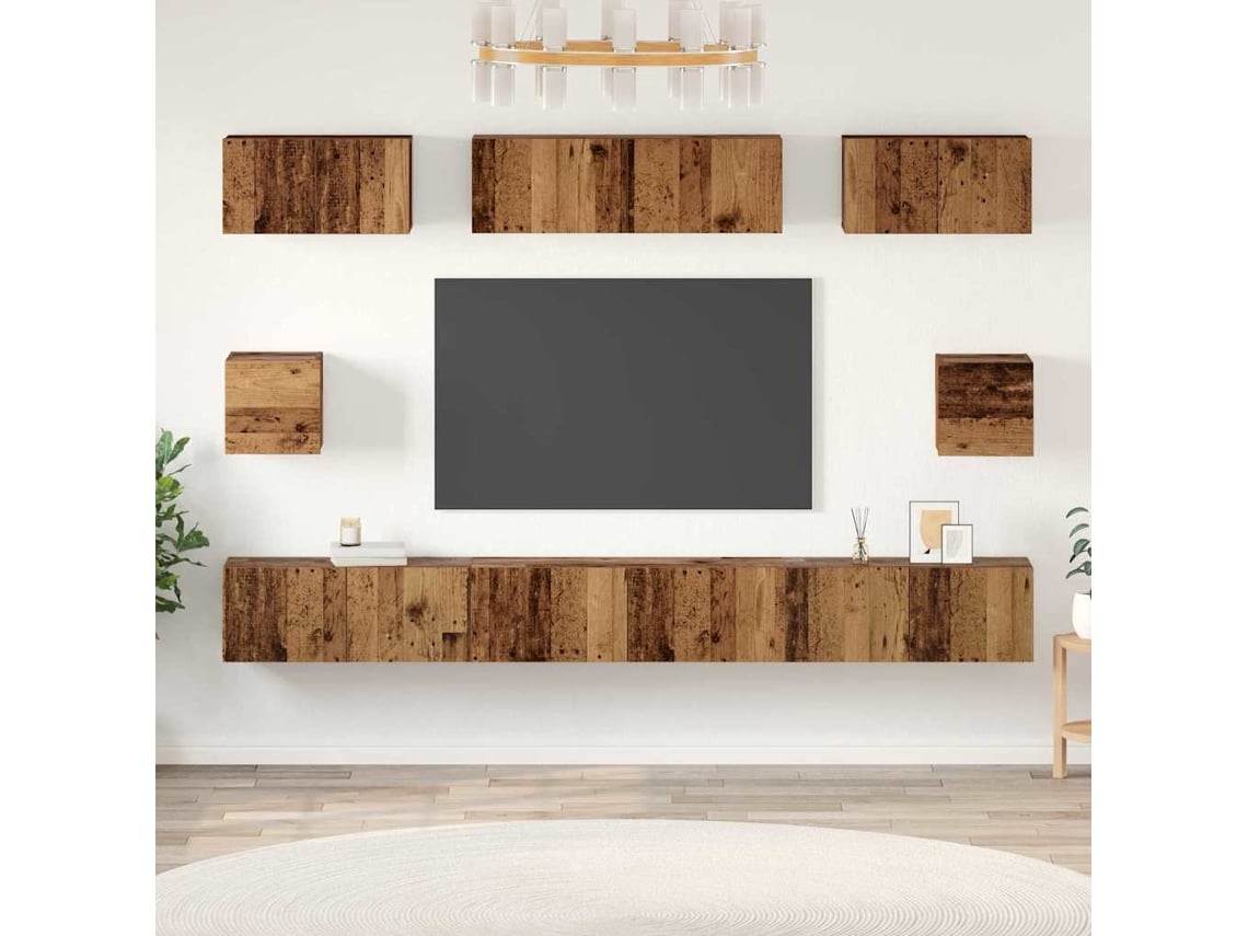 Conjunto De Móvel De Tv 8 Pcs Madeira Antiga Madeira Processada