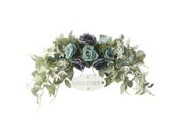 Placa de Boas vindas Europeia com Rosas e Orquídea Oncidium Lintel Azul Retro