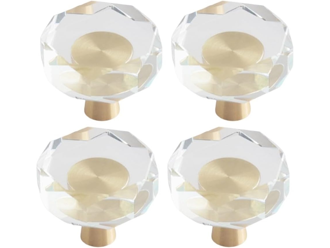 Puxadores De Cristal Com Acabamento Em Dourado Escovado, Base Em Latão Maciço Com Design Octogonal Vintage Para Gavetas