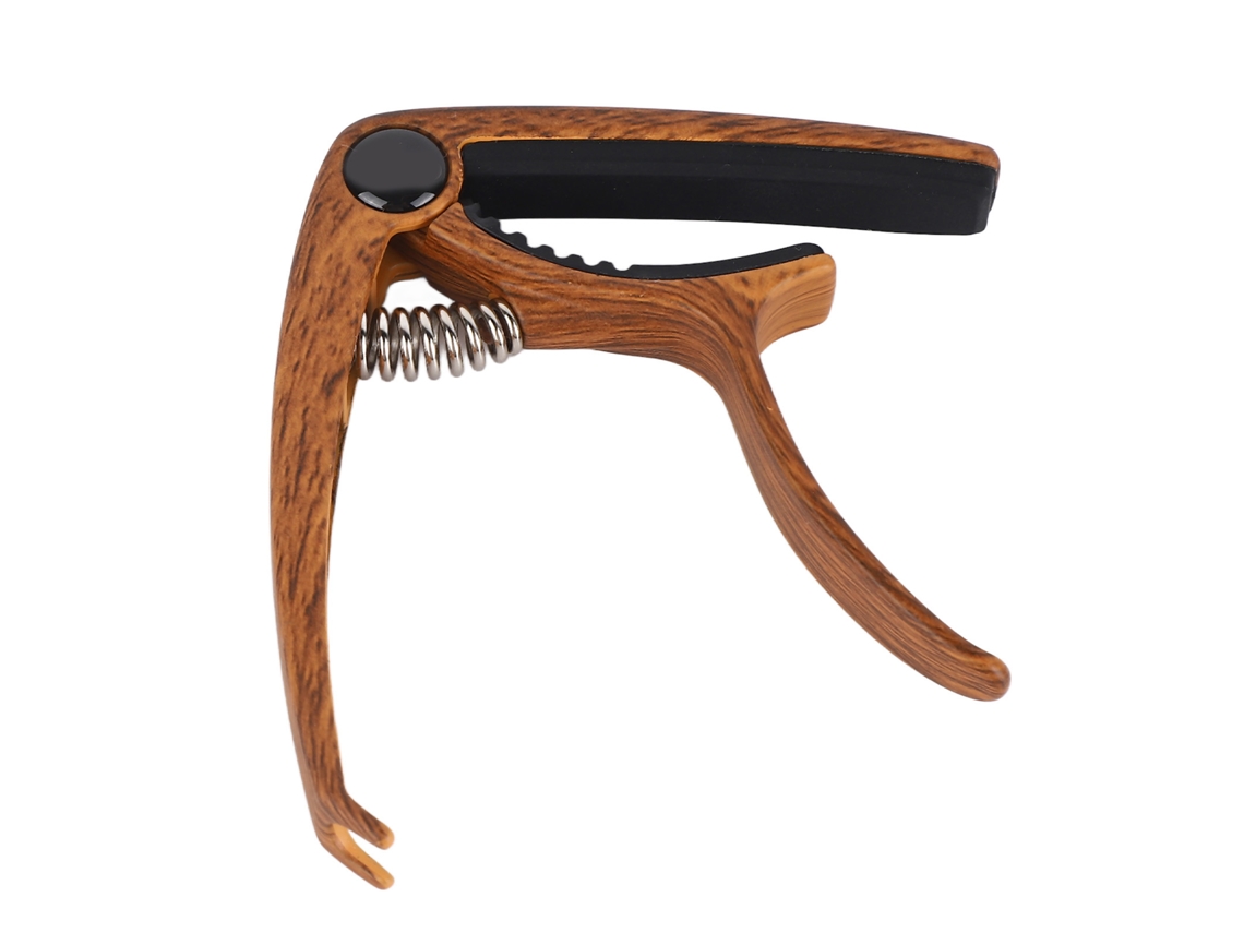 Capotraste de metal ajustável Slowmoose com tensão de mola para baixo ukulele acústico-elétrico com textura de madeira marrom