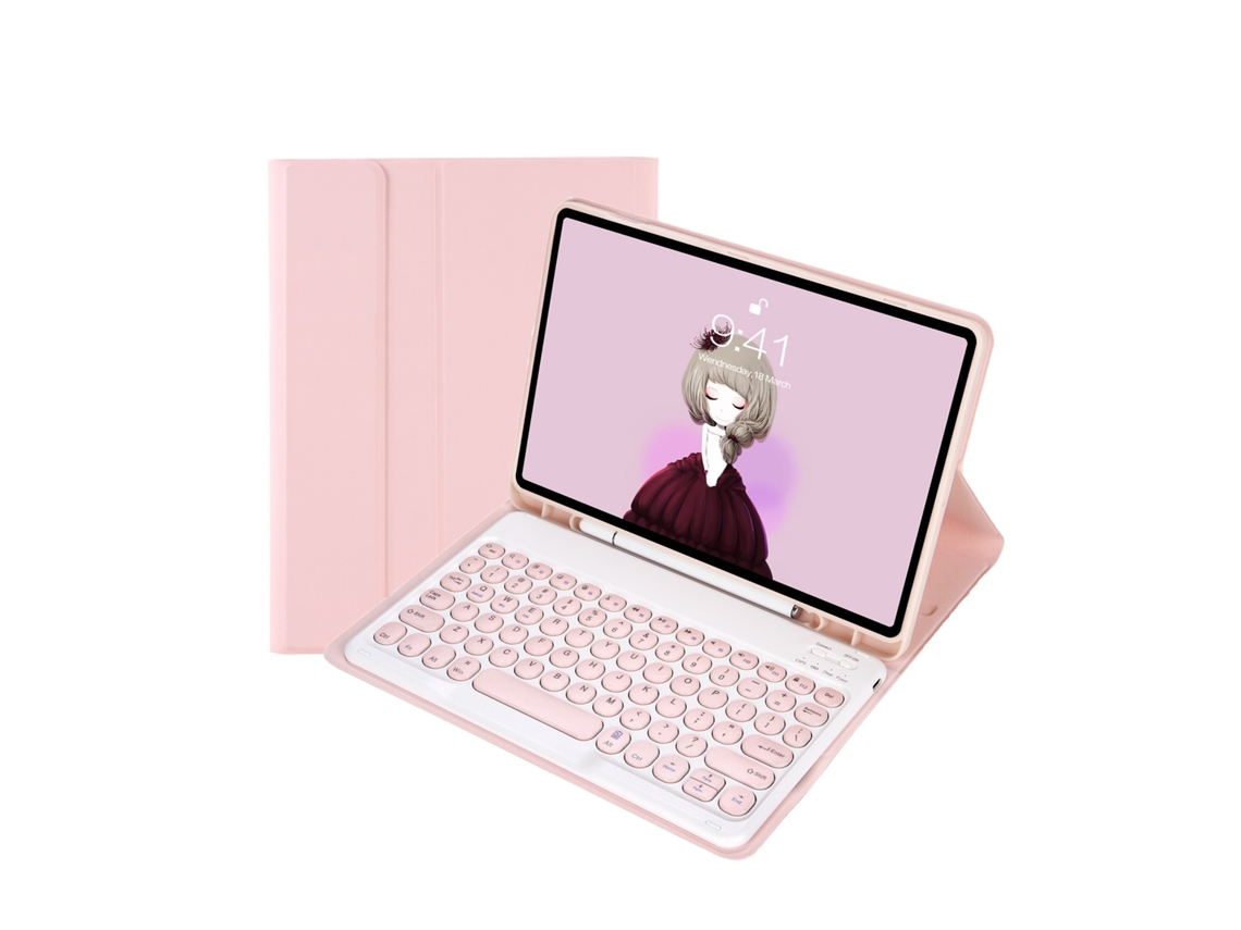 Lurelia Capa Com Teclado Bluetooth Para Ipad 10.2 Teclado Destacável, Layout Pt, Rosa