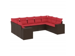 Conjunto de Sofá de Jardim com 9 Peças e Almofadas em Rattan Sintético Marrom MAISON EXCLUSIVE