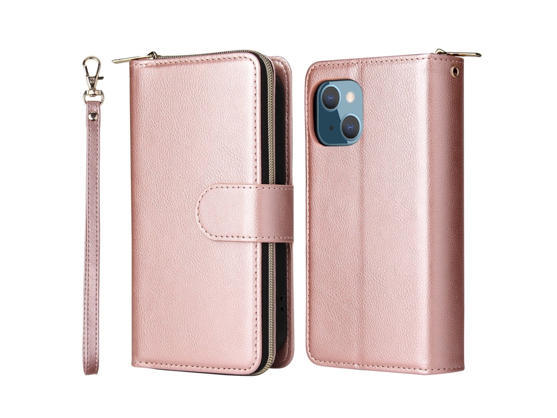 Capa Pega Inch Para Iphone 13 Pele Sintética Magnética Com Porta-cartões Rosa