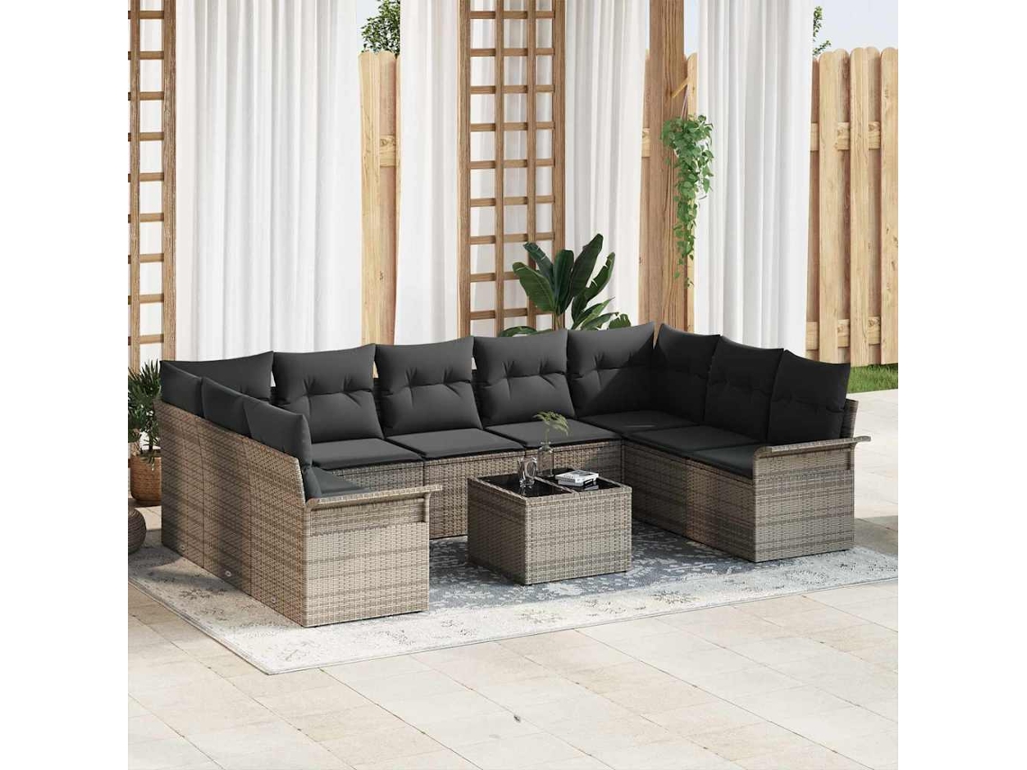 Vidaxl Conjunto de Sofá de Jardim com Almofada 10 Pcs Cinzeto Vime Pe