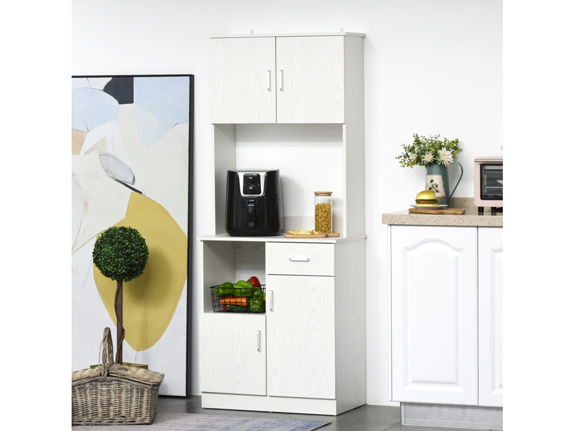 Armário Auxiliar de Cozinha S/MARCA, com 3 portas, prateleira ajustável, gaveta, 71x41x178cm, branco