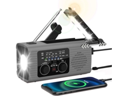 Rádio de Emergência Meteorológica 4000mah com Alarme, Carregamento Solar, Manivela e Usb, Am/fm, Lanterna Led, Luz de Leitura e Sos, Cinza AQUAFORGE