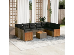 Vidaxl 10 Pcs Conjunto Sofás De Jardim C/ Almofadões Vime Pe Cinzento