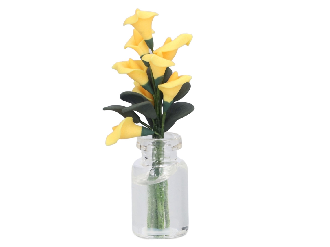 Primerox miniatura de Lírio cala para Casinha de Bonecas 1:12 com Garrafa de Vidro Decoração Presente Infantil