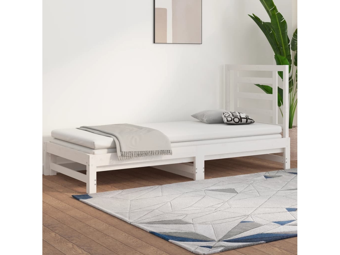 Vidaxl Estrutura Sofá-cama De Puxar 2x(90x190) Cm Pinho Maciço Branco