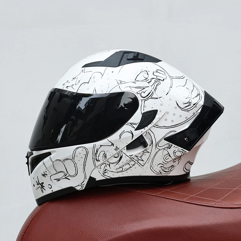 (m) Capacete Modular Unissex Com Lente Dupla, Certificado Dot, Material Abs