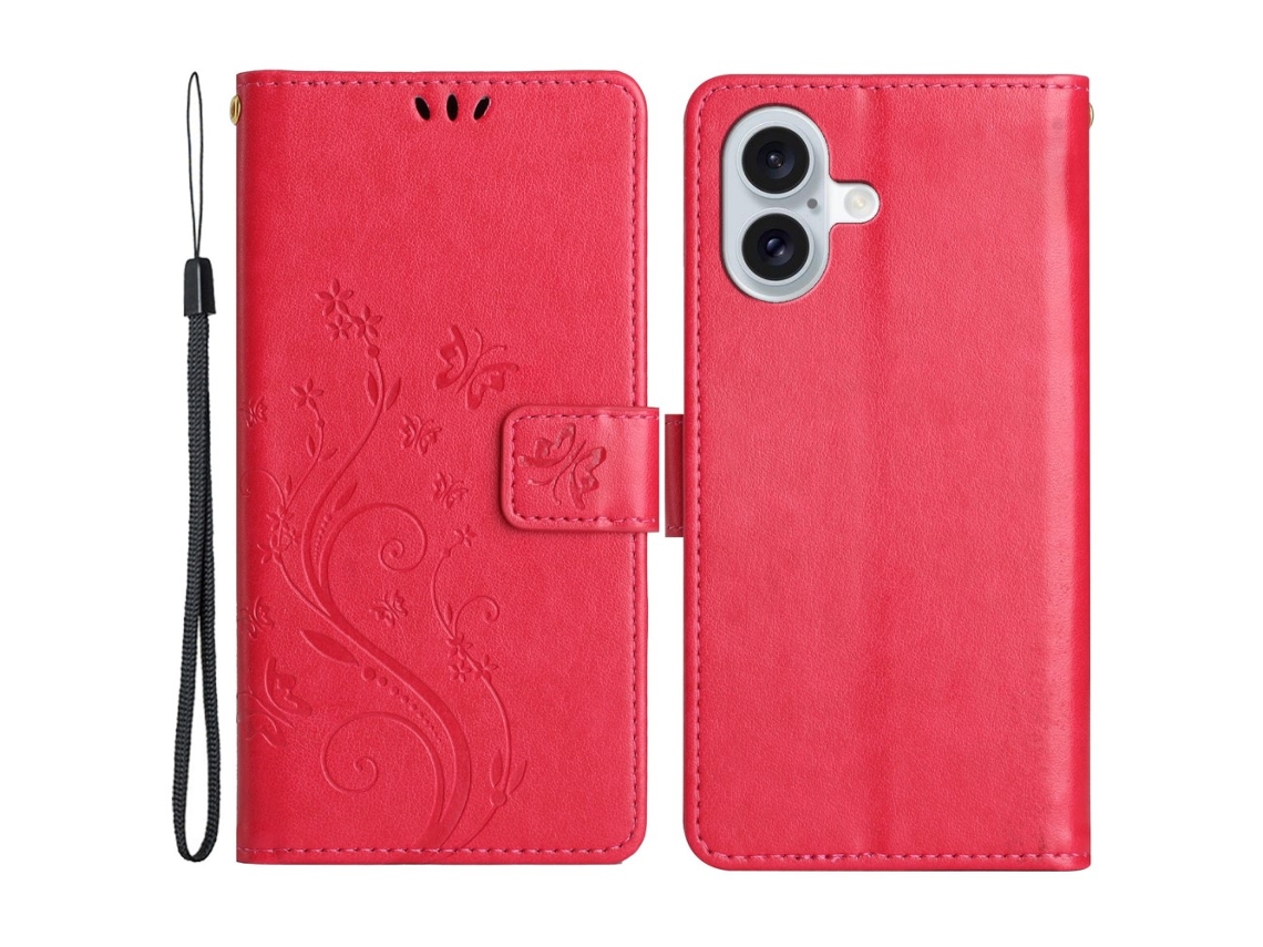 Capa Em Couro Pu, Com Pega Para Apple Iphone 16 Plus Vermelho