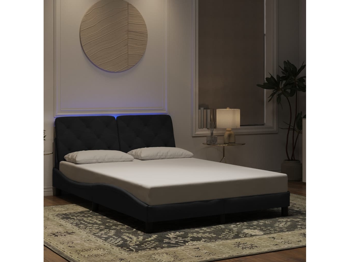 Vidaxl Estrutura De Cama Com Led Sem Colchão 140x190 Cm Veludo Preto