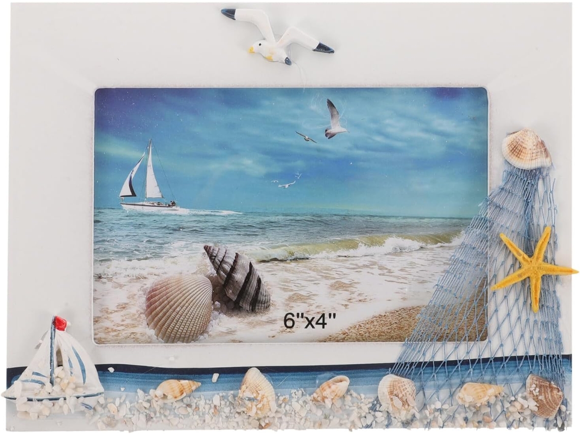 Porta Retratos Madeira 15 Estilo Concha Suporte Decorativo Fotos Ideal Quarto Escritório Praia Mediterrânea Cm GOKOCO
