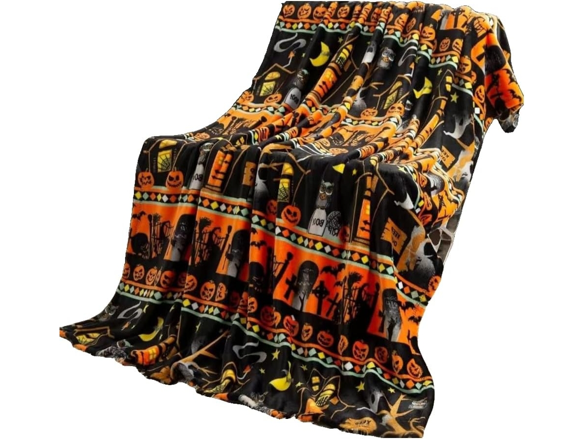 Manta de Halloween Pelúcia Super Macia Syjym com Chapéu Bruxa e Teia Aranha Decorações, Macio, Quente, Ideal
