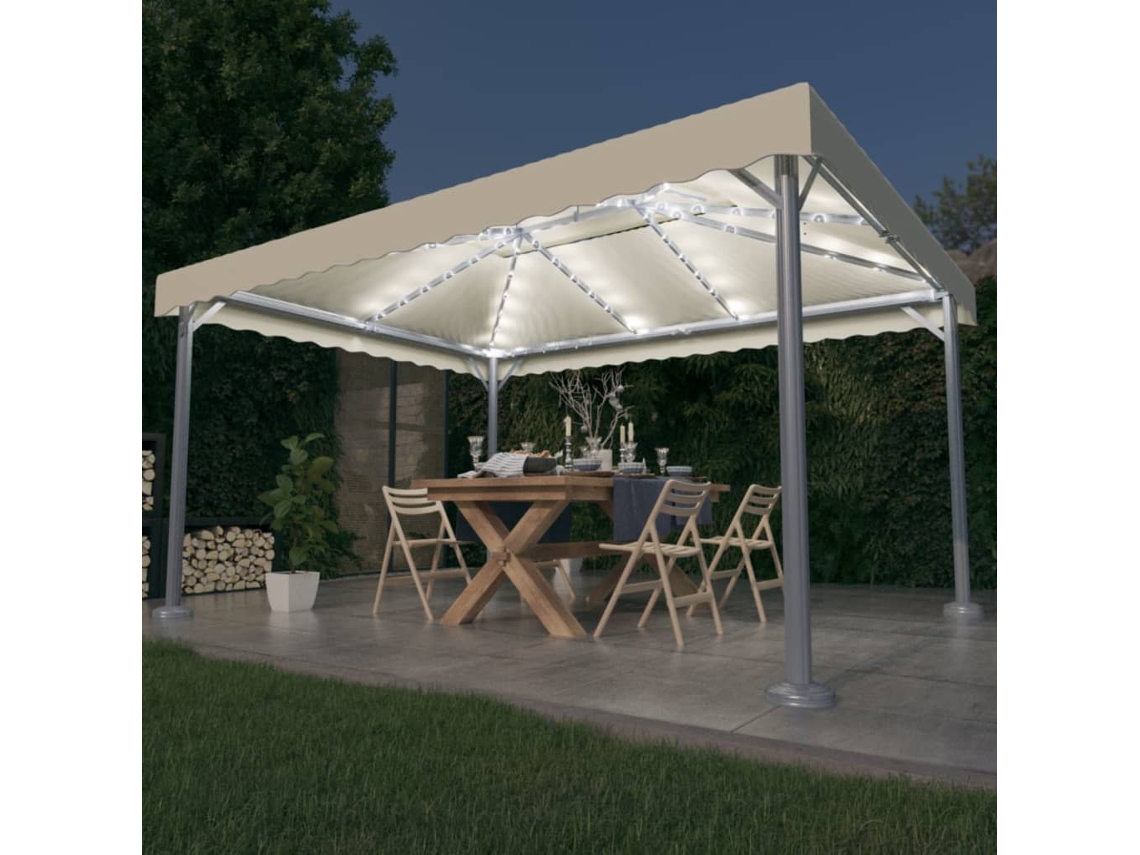 Vidaxl Gazebo Com Cordões De Luzes Led 400x300 Cm Alumínio Cor Creme