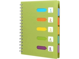 Lurelia Caderno Espiral Com 5 Seções, Separadores De Página E Abas De Índice, Tamanho A5, Verde