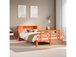 Vidaxl Cama Com Estante Sem Colchão 140x190 Cm Pinho Maciço