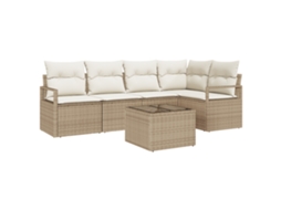 Conjunto 6 Conjunto De Móveis De Jardim Vidaxl Bege Vime Pe (232 X 122 X 85 Cm)